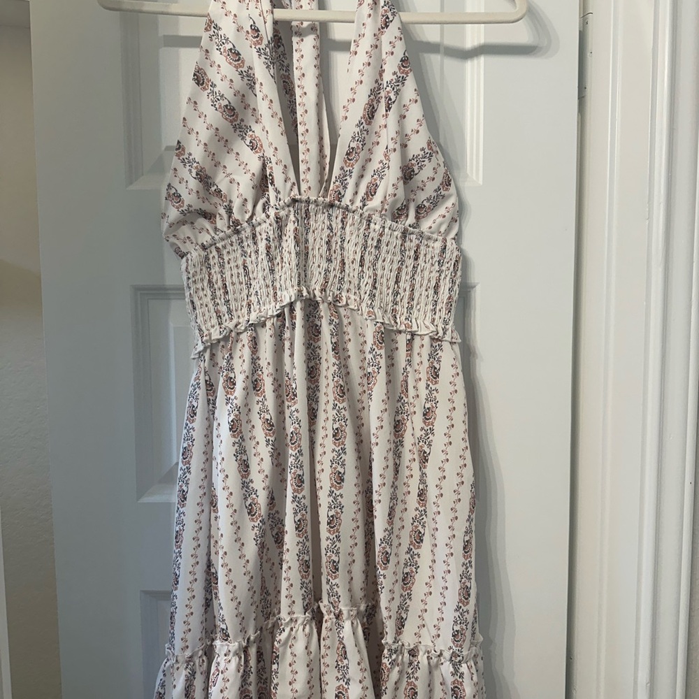 Cupshe White and Pink Floral Backless Dress